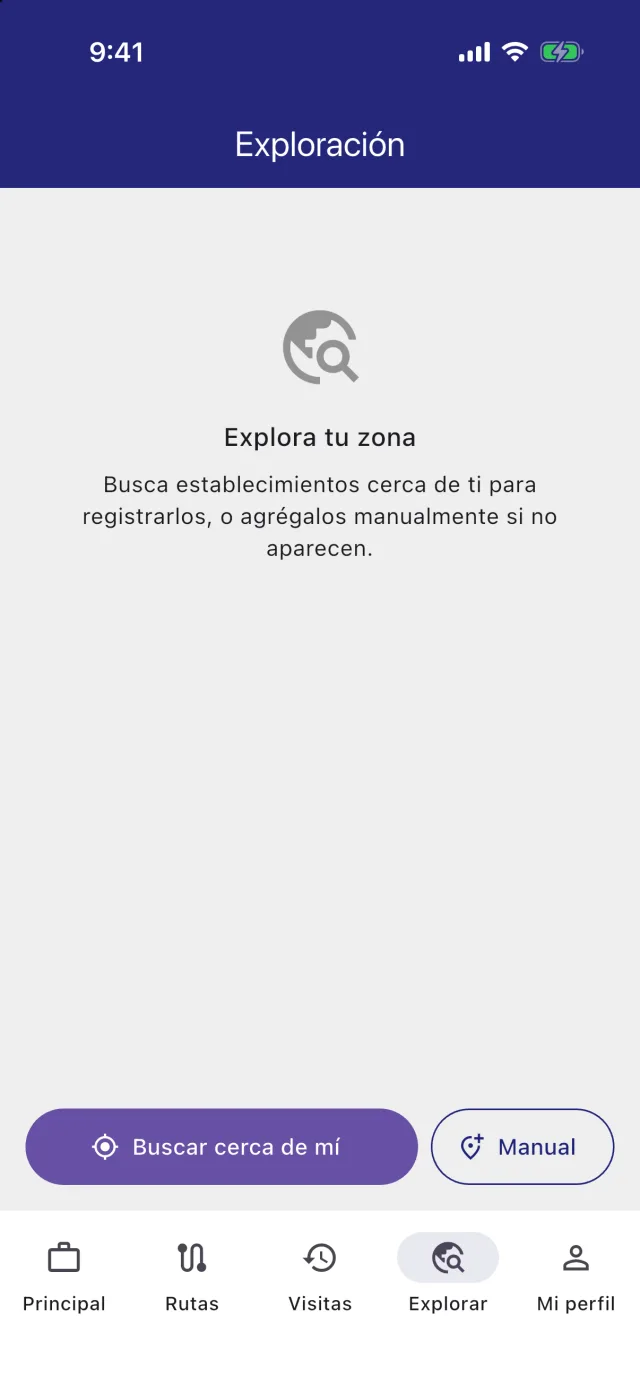 Pantalla de Exploración sin búsquedas todavía