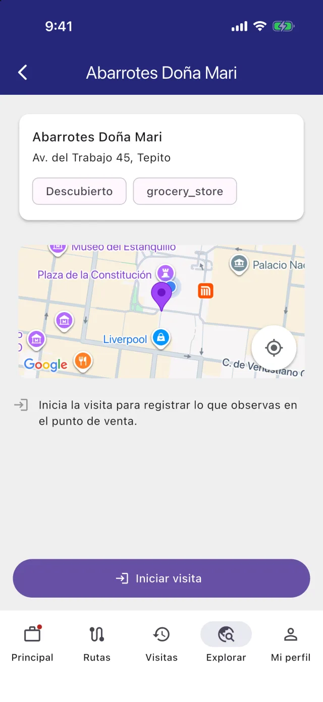 Ficha del establecimiento recién creado con estado Descubierto
