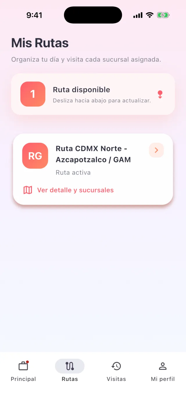Lista de rutas asignadas al promotor