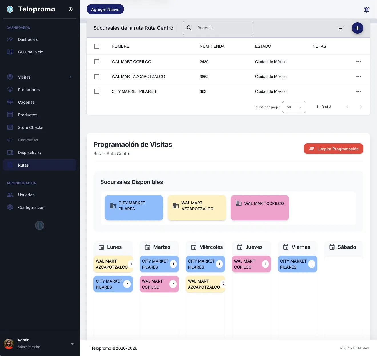 Sistema para promotoría y app para control de rutas de promotores